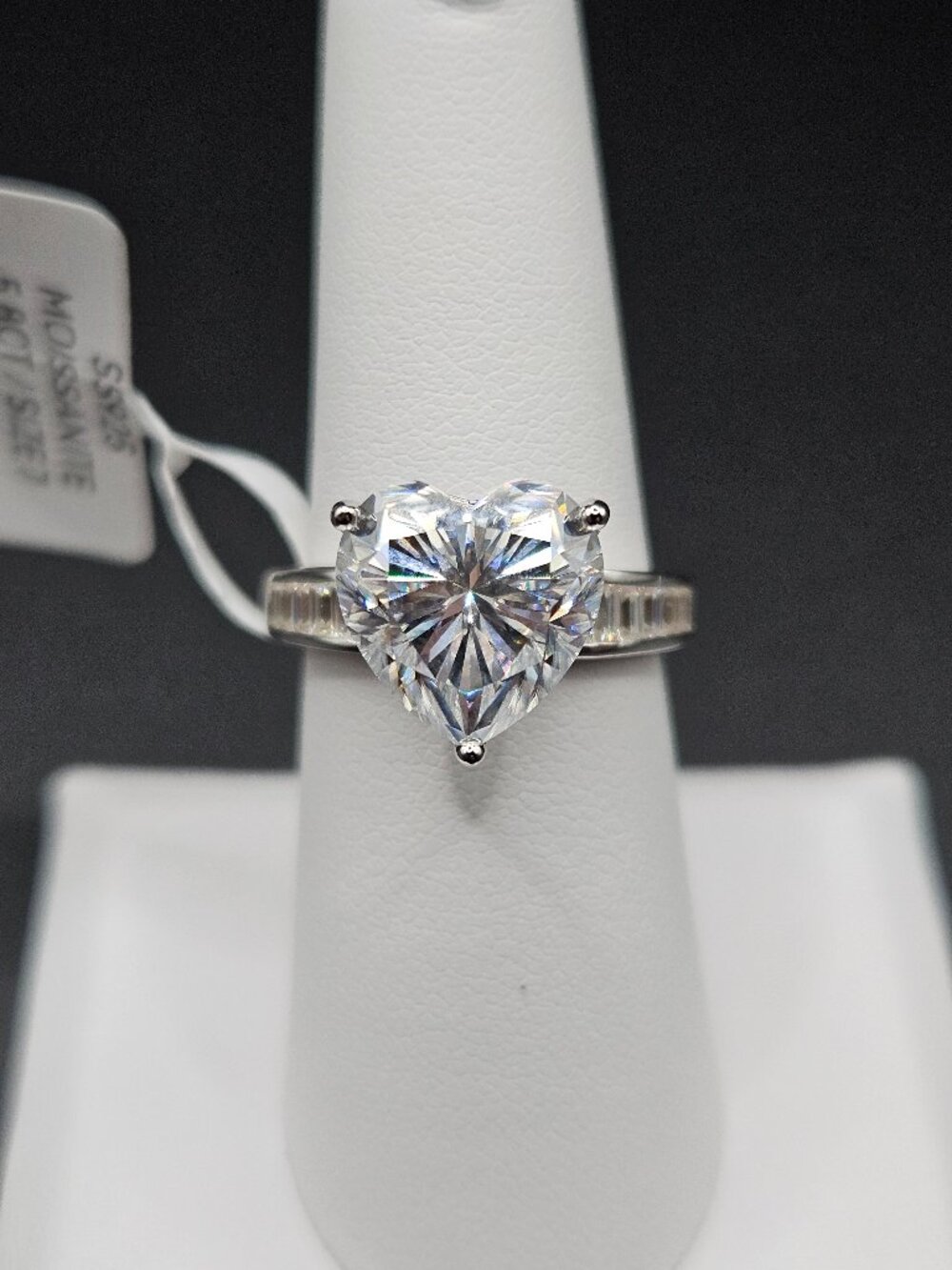 925 Sterling Silver Moissanite 5.8CTW Heart Ring Sz 7
